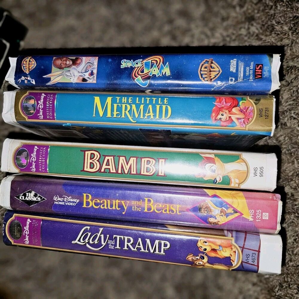 Disney VHS Movie Bundle Clamshell Vhs Lot Of 5 Bambi, Little Mermaid, Space Jam